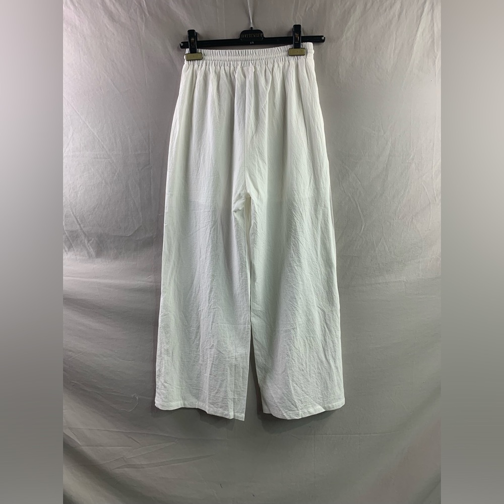 100% Cotton Drawstring Waist Wide Leg Pants White - Picture 7 of 7